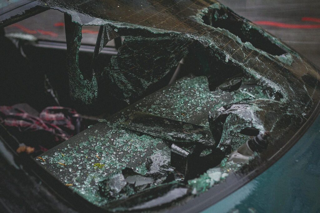 Shattered car windshield